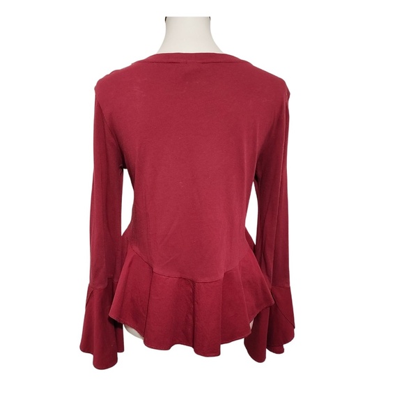 Guest Editor Maroon Bell Sleeve Peplum Top - Picture 7 of 11